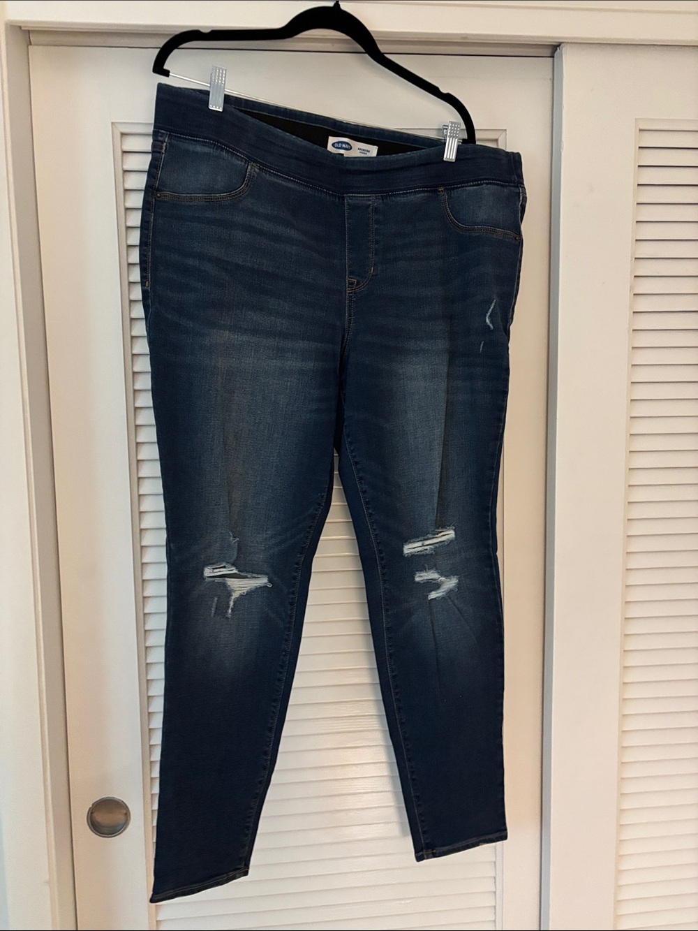Old Navy Women's Rockstar Dark Blue Distressed Skinny Jeans